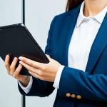 A focused professional, gender-neutral person in a modest business suit, demonstrating careful digital asset protection on a secure tablet. The setting is a clean, modern workspace with subtle indicators of cybersecurity. The subject is intently focused, symbolizing vigilance against digital threats. The image features perfect anatomy, correct proportions, natural pose, well-formed hands, and proper finger count. Fully clothed, appropriate attire, professional dress, safe for work, appropriate content, family-friendly, high quality, professional photography, natural body proportions.