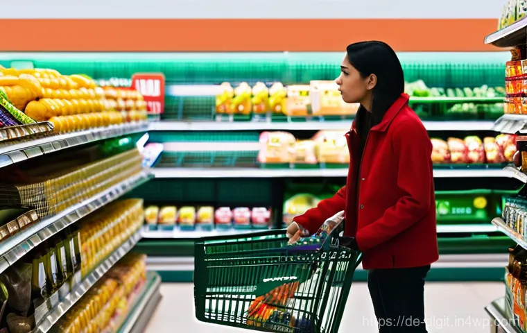 디지털 통화의 인플레이션에 대한 영향 - **Prompt:** A young adult, dressed in casual everyday attire, stands at a brightly lit supermarket c...