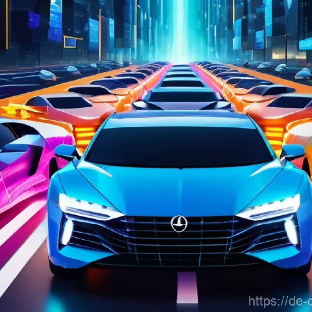 디지털 통화의 기술적 도전 과제 - A surreal digital landscape depicting a massive traffic jam of stylized blockchain transaction "cars...