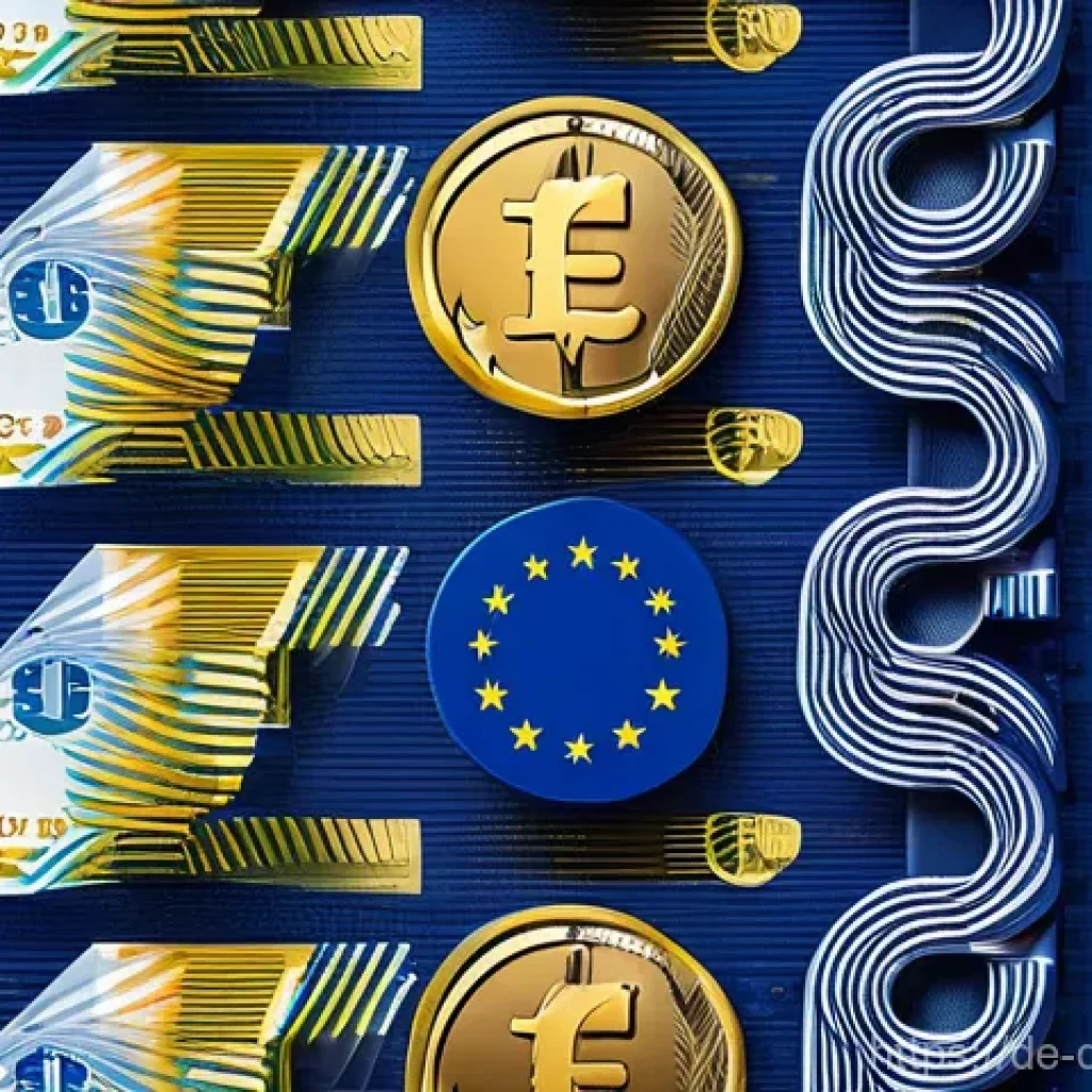 디지털 통화와 공급 측면의 변화 - A vibrant, dynamic illustration depicting the "Digital Euro" as a sleek, secure, and modern currency...