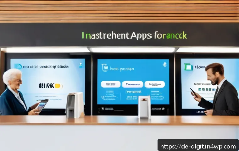 디지털 통화와 지불 시스템 혁신 - A modern German bank branch interior featuring a blend of traditional and digital elements: customer...